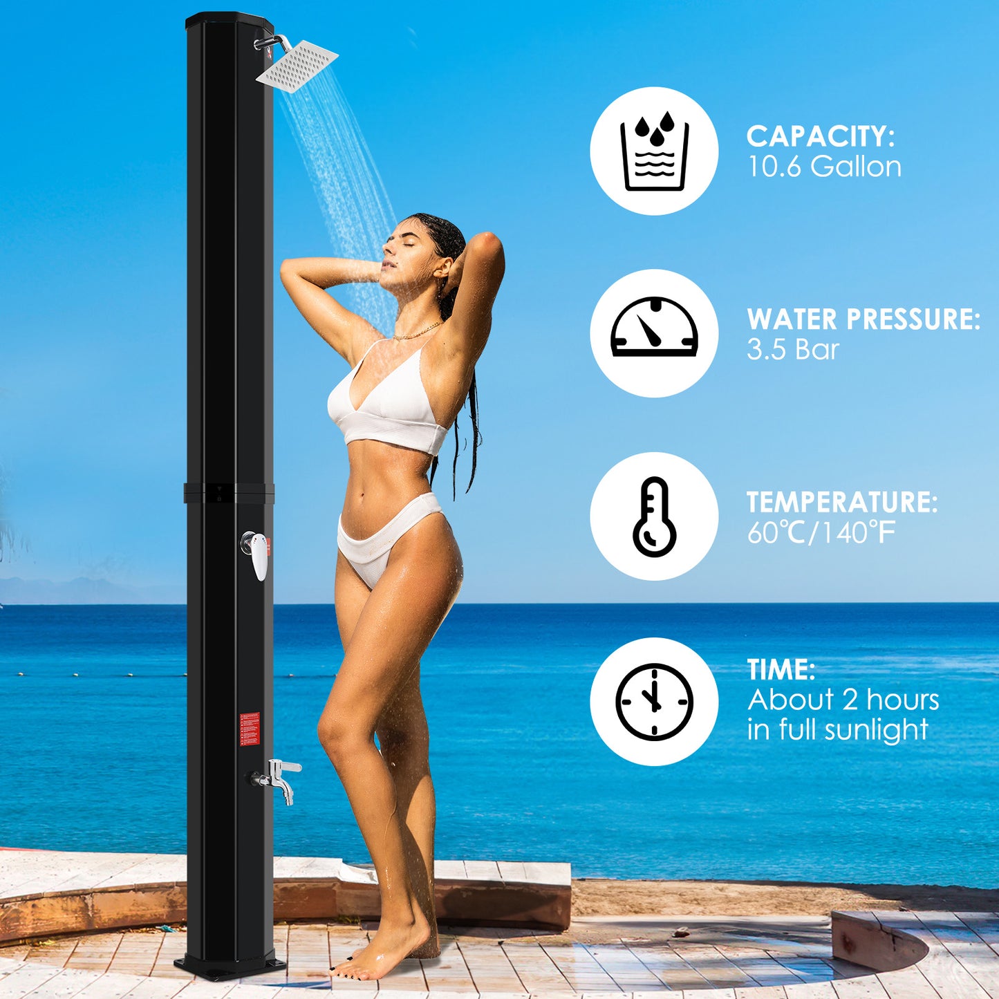 LAZY BUDDY Outdoor Solar Shower, 16 Gallon Solar Heated Shower for Outdoor Backyard Garden Pool Beach