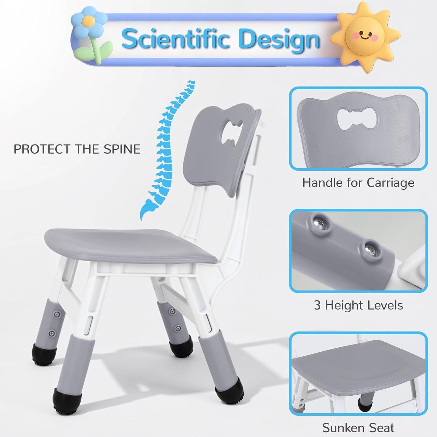 LAZY BUDDY Kids Table and 2 Chairs Set, Height Adjustable Toddler Play Activity Table Set for Children 3-8 Years