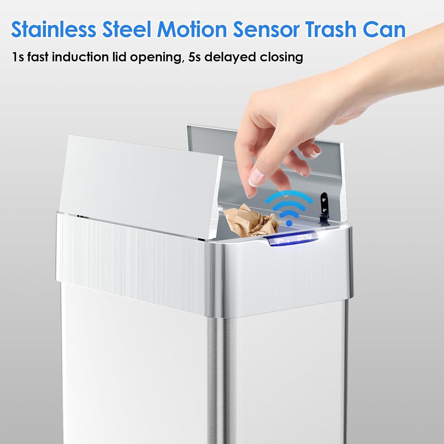 LAZY BUDDY 16 Gallon Automatic Stainless Steel Motion Sensor Trash Can, Smart Garbage Can with Lid for Living Room, Kitchen, Office