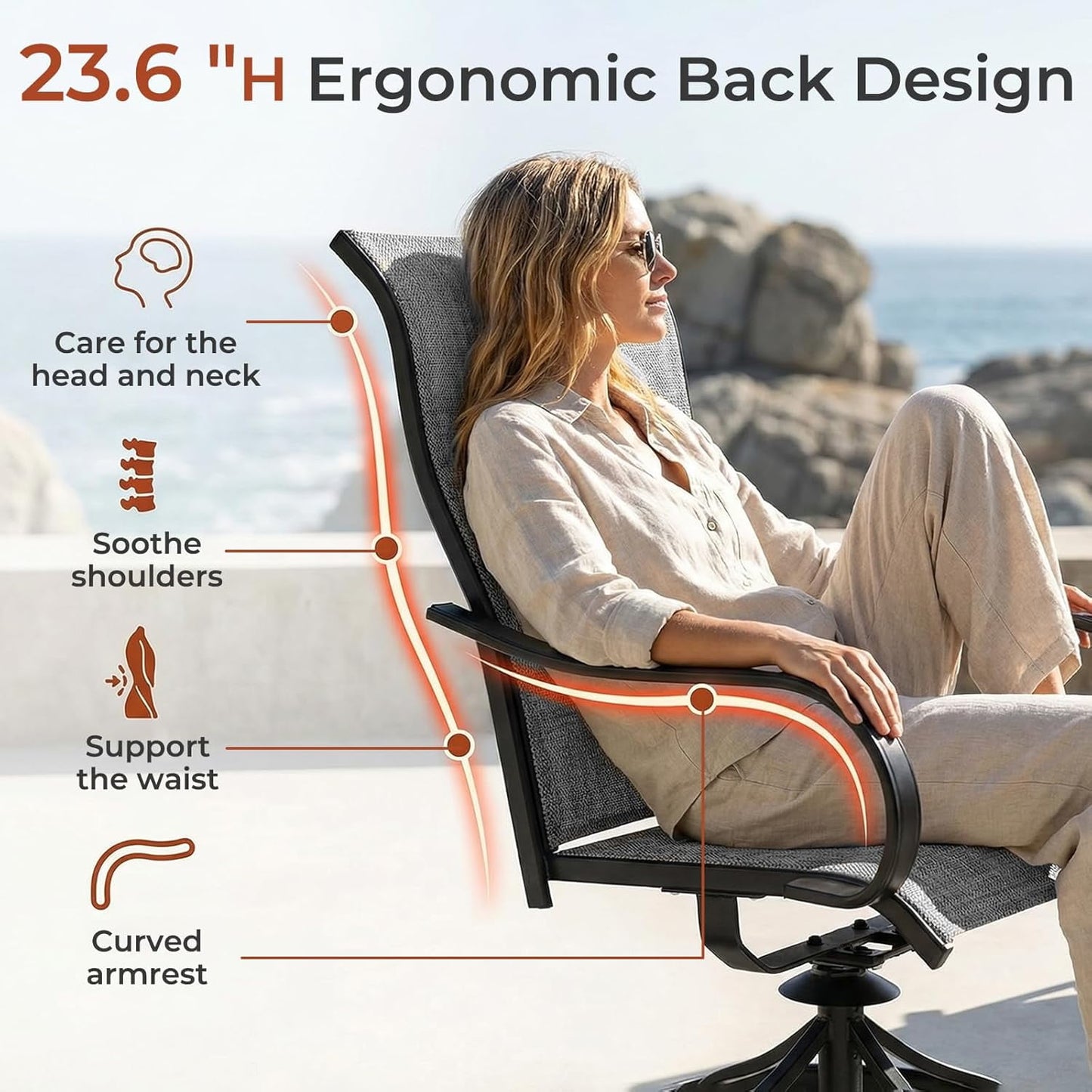 LAZY BUDDY Padded Patio Swivel Chairs Set of 2/4, Heavy Duty Outdoor Dining Chairs with Textilene & Metal Frame, High Back, 330lbs