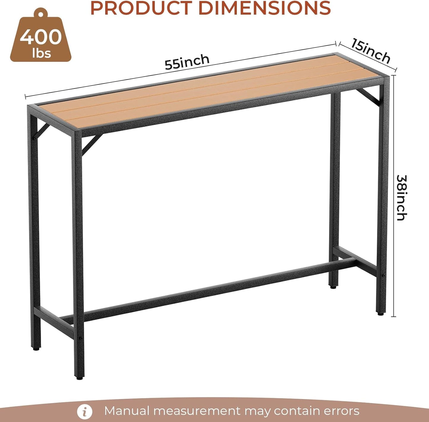LAZY BUDDY 40''/47''/55''/63'' Outdoor Bar Table, Patio Counter Height Table Bar Height Pub Table with Adjustable Foot, HDPE Outdoor Furniture for Deck, Hot Tub, Poolside, Balcony