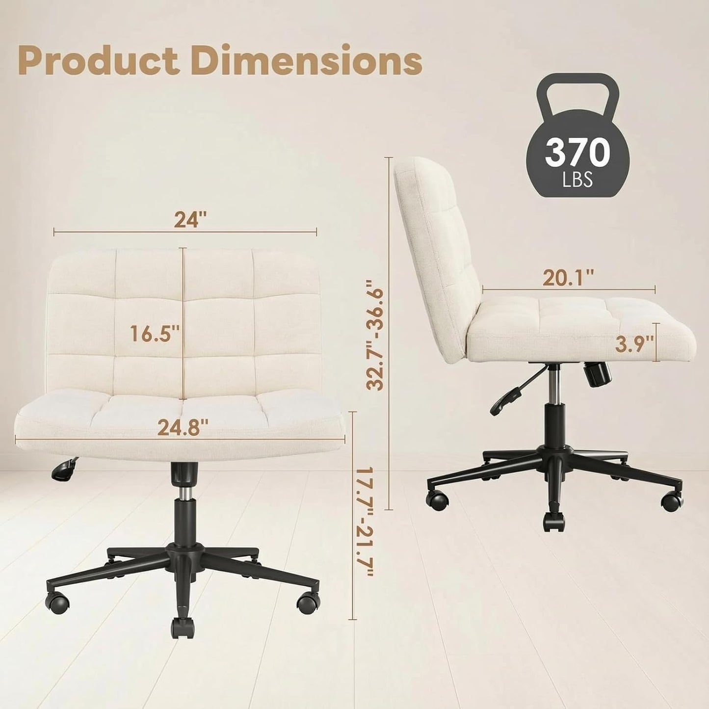 LAZY BUDDY Office Chair, Armless Criss Cross Legged Chair with Wheels, Comfy Home Vanity Task Computer Chair, Adjustable Height