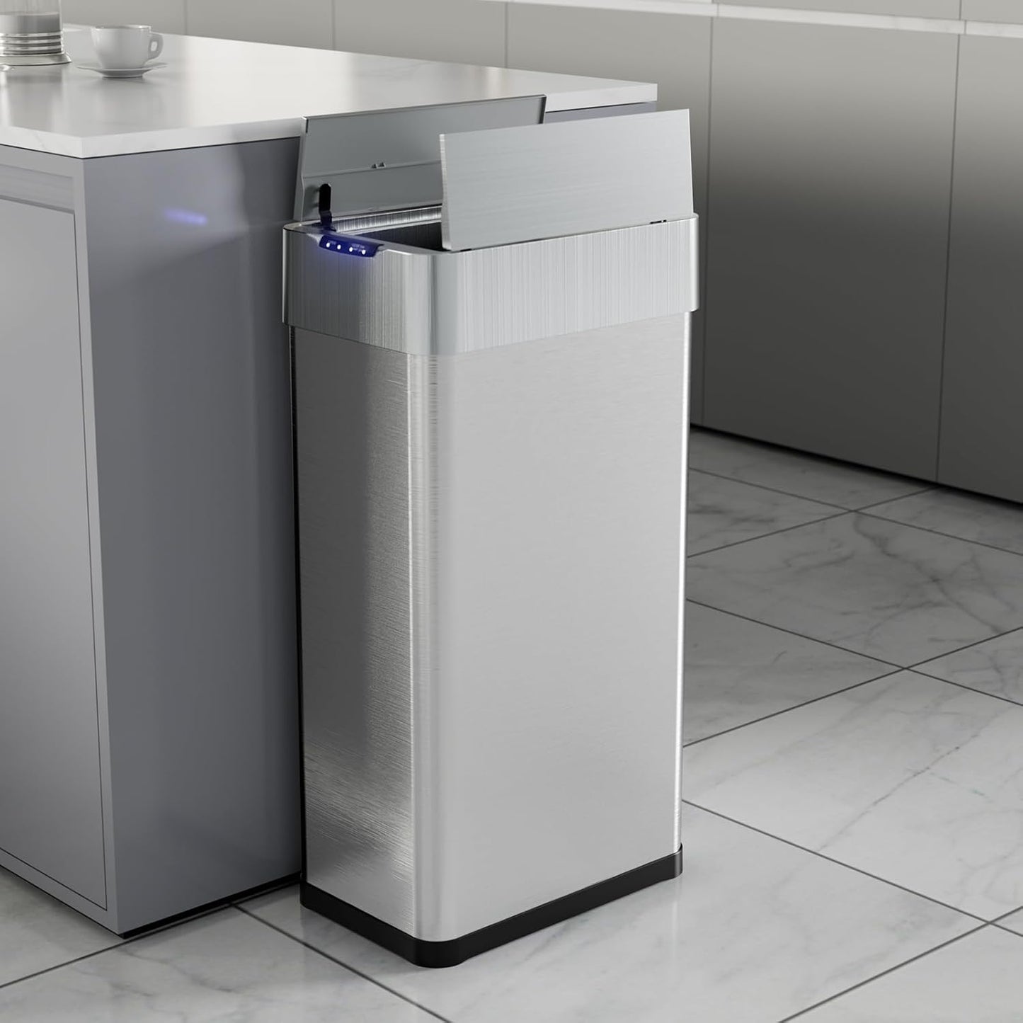 LAZY BUDDY 16 Gallon Automatic Stainless Steel Motion Sensor Trash Can, Smart Garbage Can with Lid for Living Room, Kitchen, Office