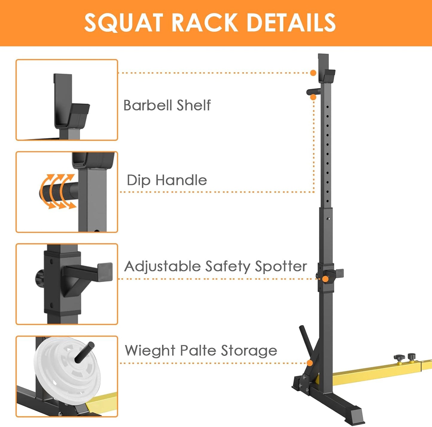 GARTIO Adjustable Squat Weight Rack Bench Press Weight Lifting Barbell Rack Stand Home Gym Fitness 570 LBS