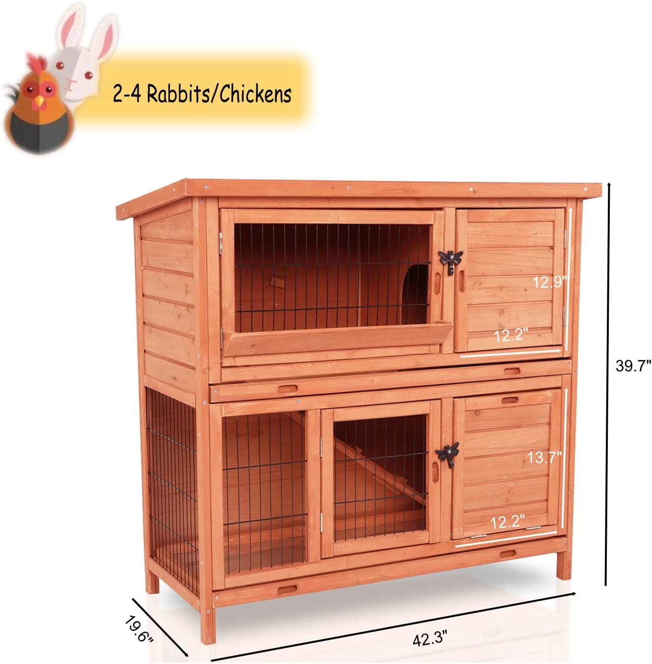 LAZY BUDDY Rabbit Hutch Wooden Rabbit Cage Indoor Outdoor Backyard Bunny Small Animal Cage with Waterproof Roof & Removable Tray