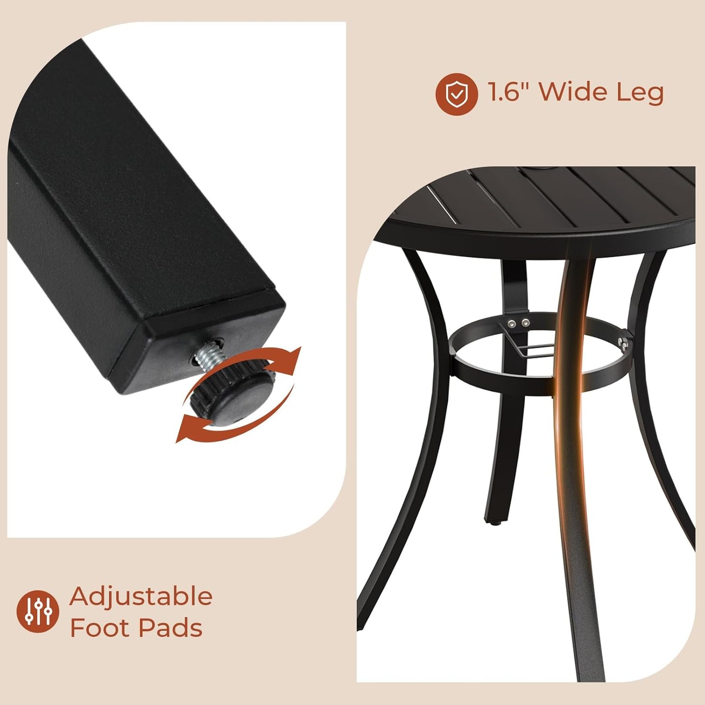LAZY BUDDY Outdoor Dining Table for 4-6, E-Coating Metal Patio Dining Table with Umbrella Hole, All-Weather Table for Picnic, Garden, Backyard, Poolside