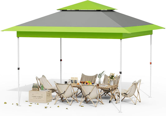 LAZY BUDDY 13'x13' Pop Up Canopy Tent with 1-Person Set up, Camping Instant Durable Shelter, Outdoor Gazebo Beach Shade with Wheeled Bag, 4 Sand Bags