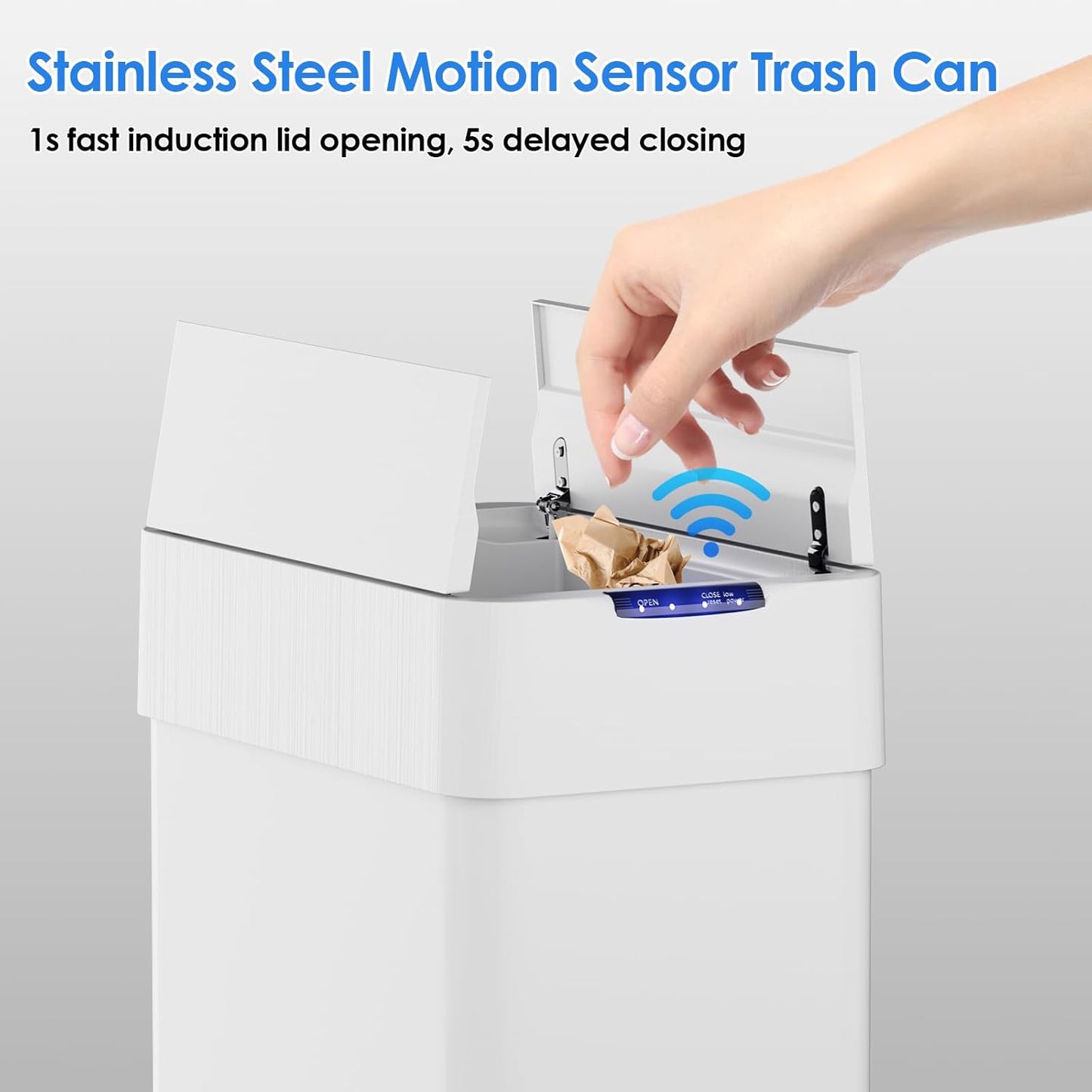LAZY BUDDY 16 Gallon Automatic Stainless Steel Motion Sensor Trash Can, Smart Garbage Can with Lid for Living Room, Kitchen, Office