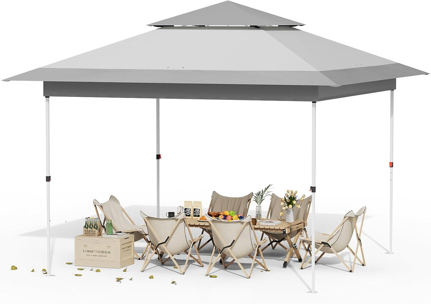 LAZY BUDDY 13'x13' Pop Up Canopy Tent with 1-Person Set up, Camping Instant Durable Shelter, Outdoor Gazebo Beach Shade with Wheeled Bag, 4 Sand Bags