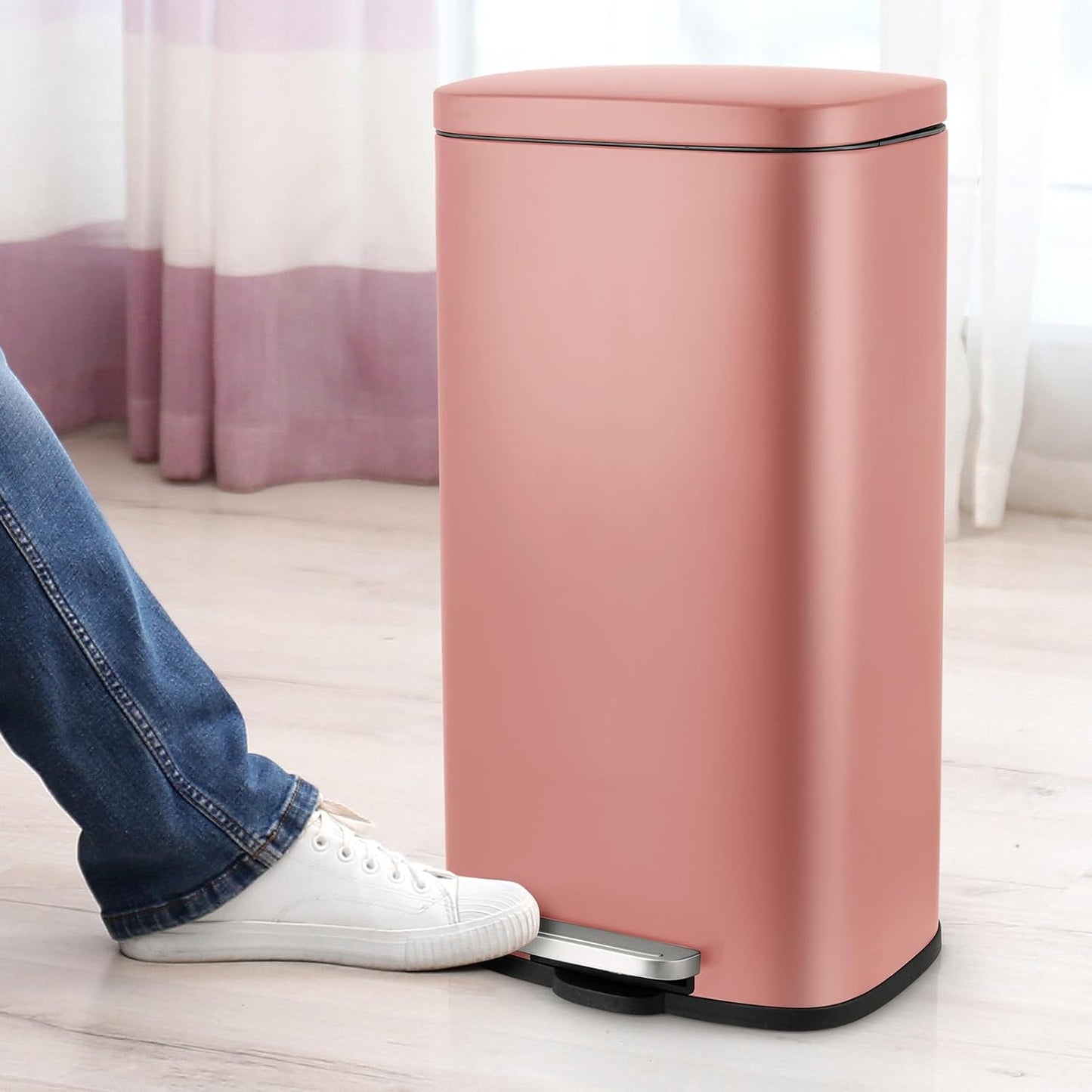 LAZY BUDDY 13.2 gal Kitchen Step-on Trash Can, Stainless Steel Garbage Can with Lid, Rectangular Rubbish Bin with Removable Plastic Inner Bucket - 5 Options