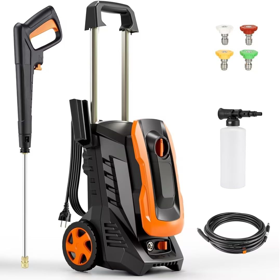 LAZY BUDDY Electric Pressure Washer, 2700 PSI 1.7 GPM Power Washer with 4 Quick Connect Nozzles, High Pressure Cleaning Machine with Foam Cannon for Cars, Fences, Patios