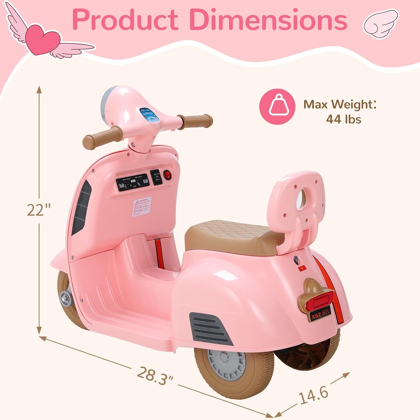 LAZY BUDDY Kids Ride On Motorcycle, 6V Battery Powered Electric Motorcycle with Light, Forward & Backward, Gift Toy for Toddlers 2+