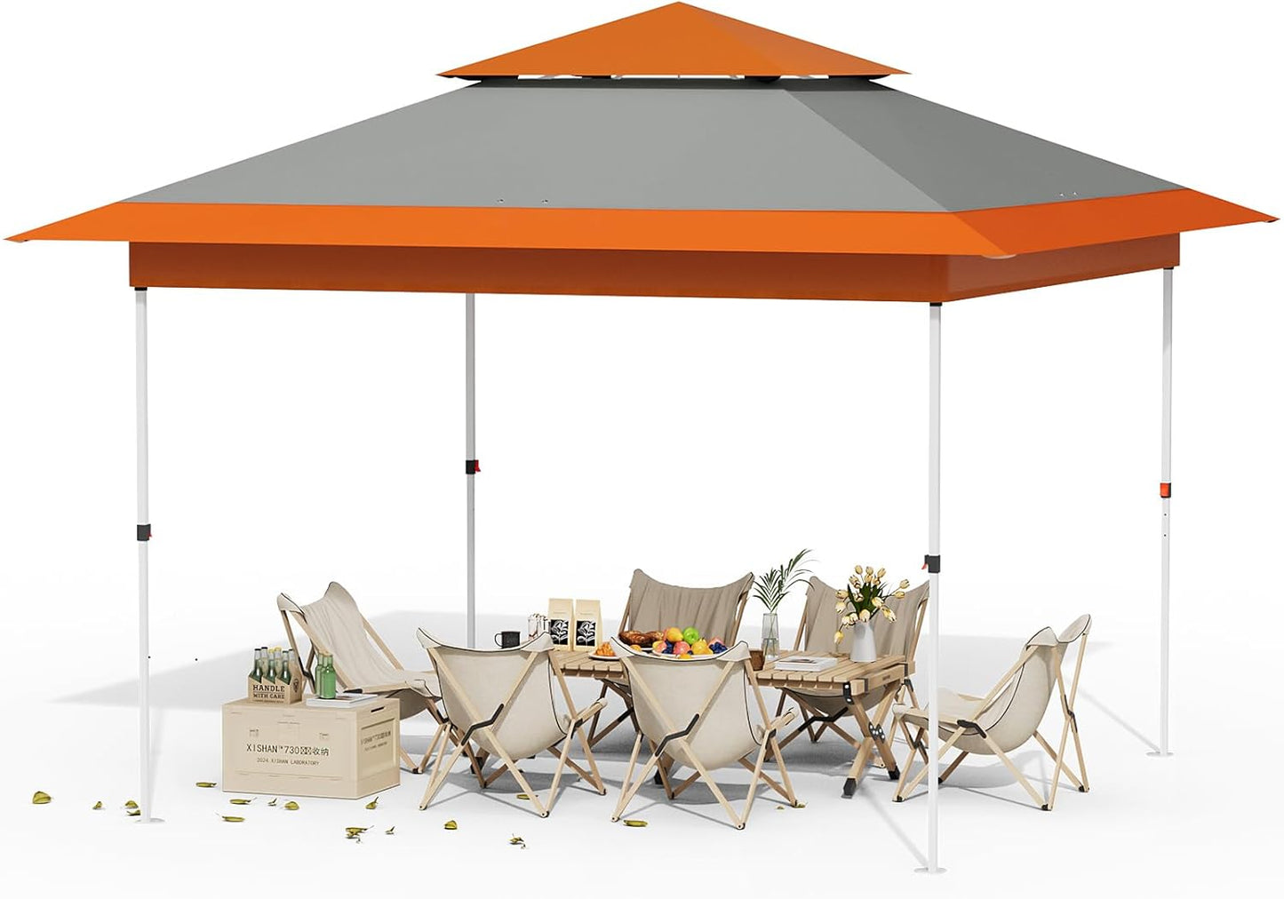 LAZY BUDDY 13'x13' Pop Up Canopy Tent with 1-Person Set up, Camping Instant Durable Shelter, Outdoor Gazebo Beach Shade with Wheeled Bag, 4 Sand Bags