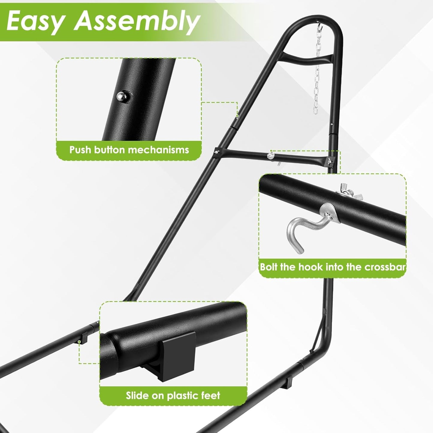 LAZY BUDDY Universal Hammock Stand for Outside, 550 LBS Capacity, Heavy Duty Double Steel Hammock Stand Only, Easy Assembly, Fits 9-14Ft Hammocks, Holding 2-3 People
