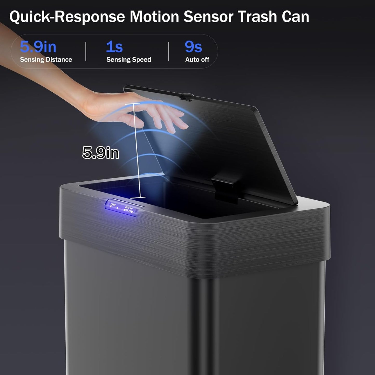 LAZY BUDDY 16 Gallon Motion Sensor Trash Can, Touchless Automatic Garbage Can, Stainless Steel, for Kitchen, Office, Bedroom, Living Room