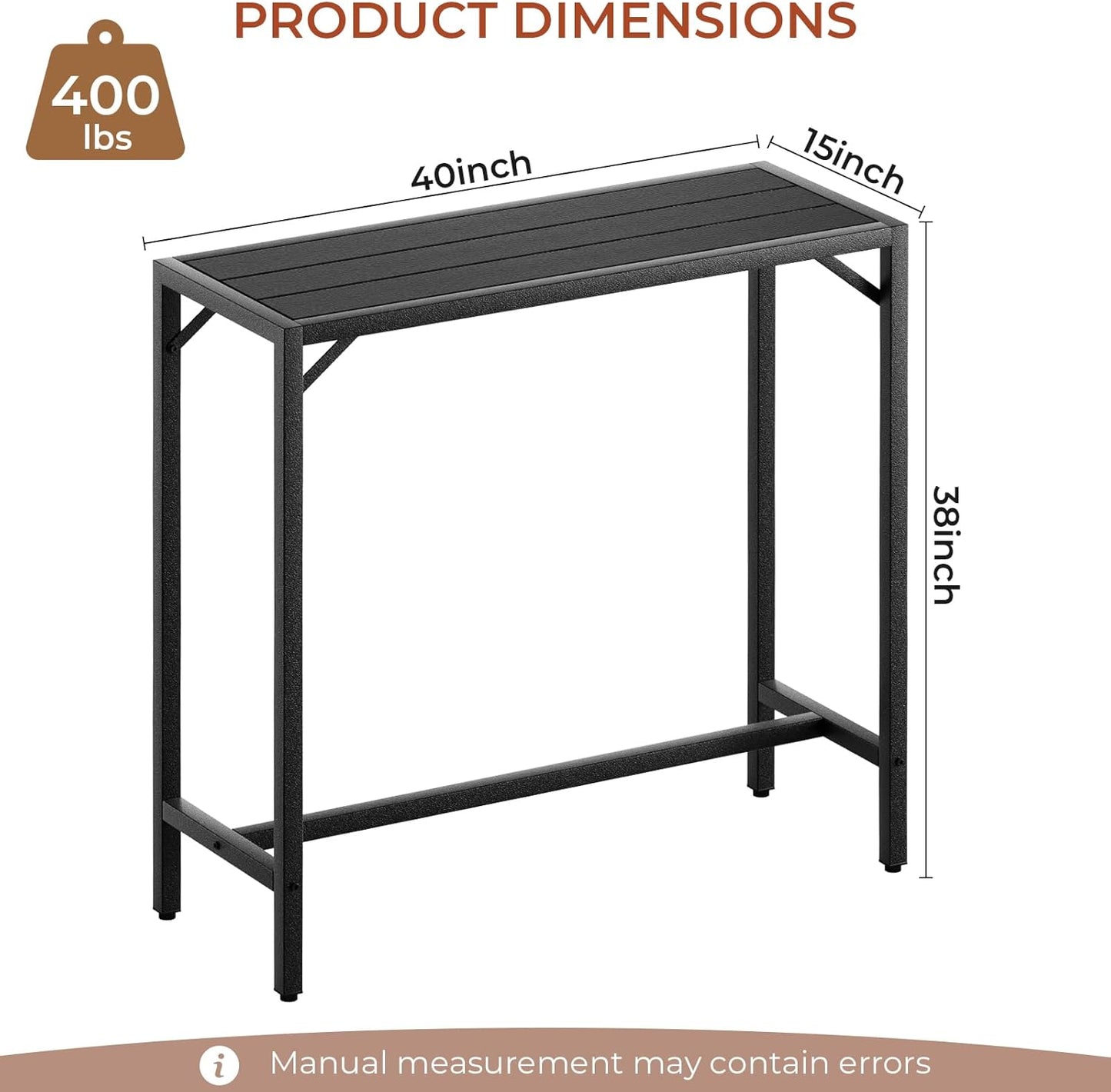 LAZY BUDDY 40''/47''/55''/63'' Outdoor Bar Table, Patio Counter Height Table Bar Height Pub Table with Adjustable Foot, HDPE Outdoor Furniture for Deck, Hot Tub, Poolside, Balcony