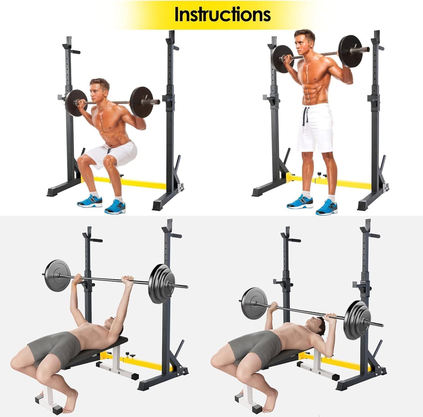 GARTIO Adjustable Squat Weight Rack Bench Press Weight Lifting Barbell Rack Stand Home Gym Fitness 570 LBS