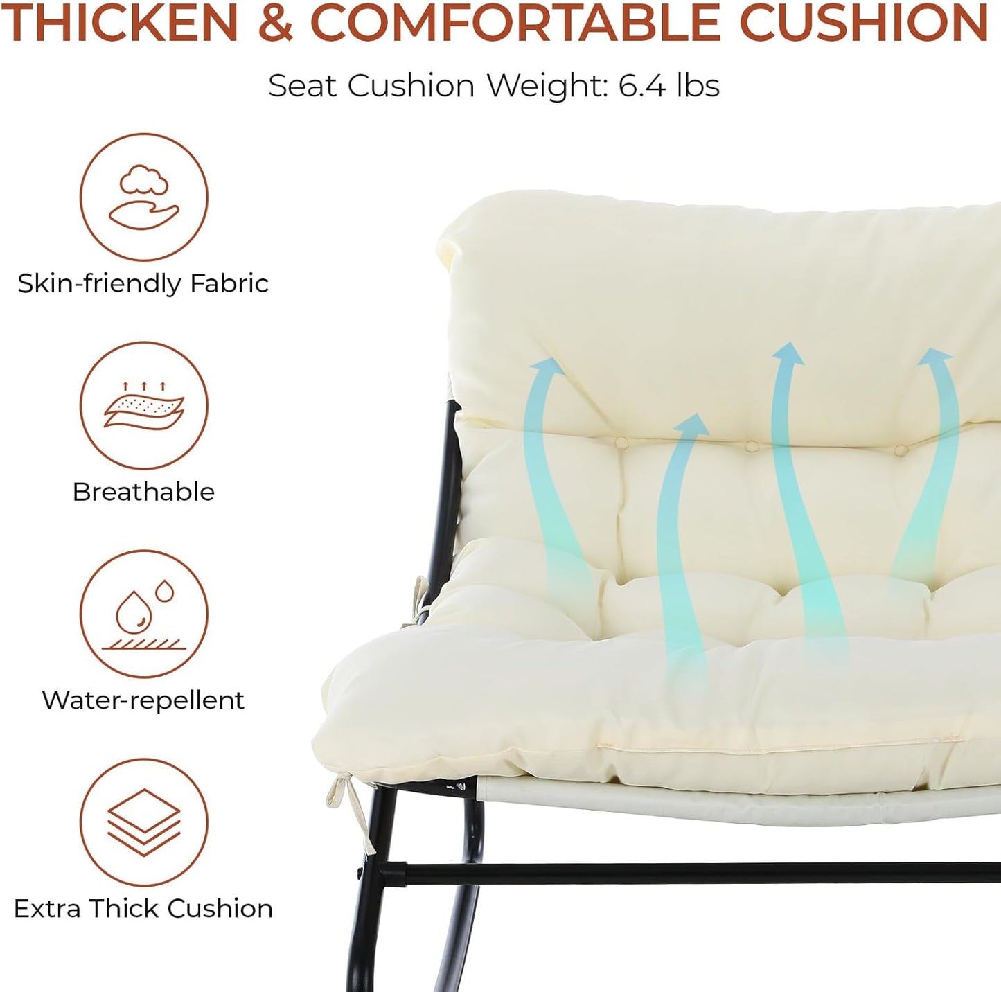 LAZY BUDDY Large Papasan Rocking Chair with Ottoman, Patio Lounge Chair Rocker with 7.4'' Thick Cushion, for Indoor Outdoor Use