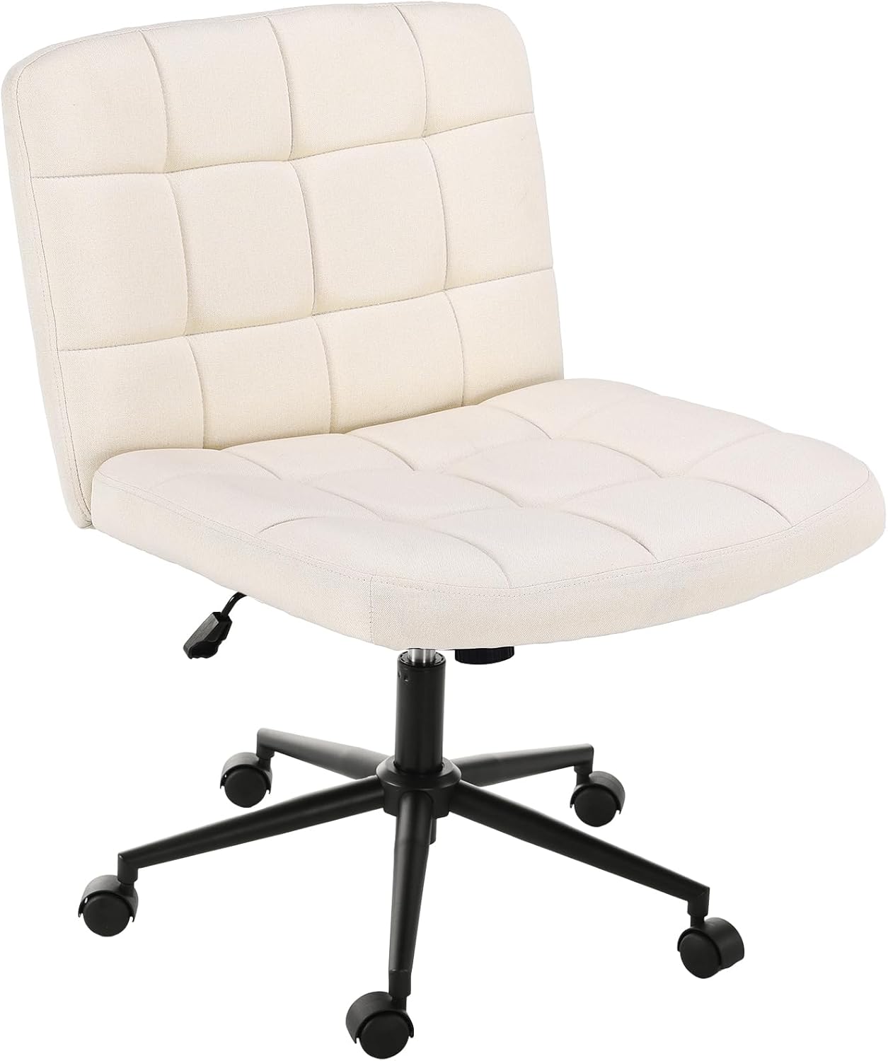 LAZY BUDDY Office Chair, Armless Criss Cross Legged Chair with Wheels, Comfy Home Vanity Task Computer Chair, Adjustable Height