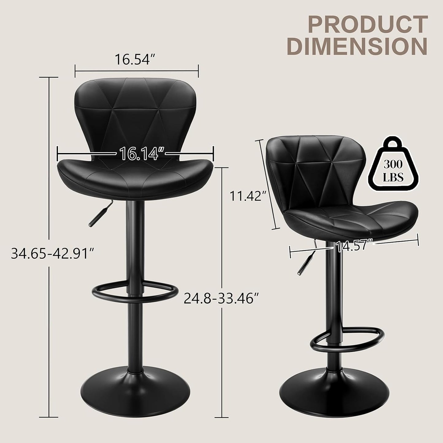 LAZY BUDDY Bar Stools Set of 2/4, Adjustable Counter Height Barstools Swivel Bar Chairs for Kitchen Island, Dining Room