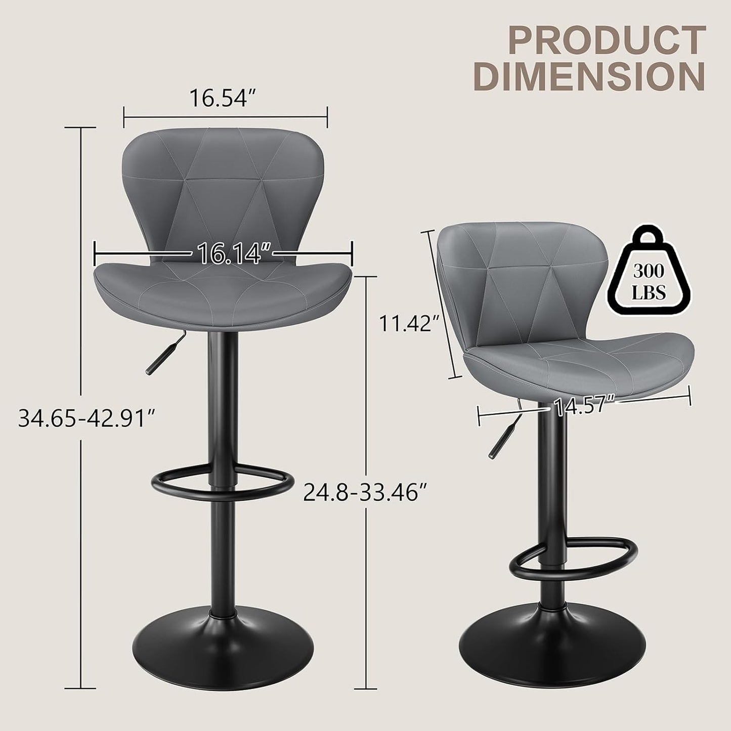 LAZY BUDDY Bar Stools Set of 2/4, Adjustable Counter Height Barstools Swivel Bar Chairs for Kitchen Island, Dining Room