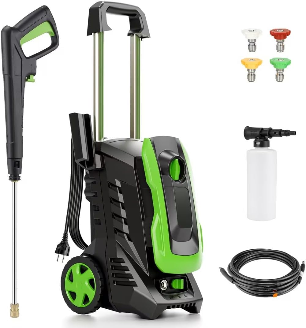 LAZY BUDDY Electric Pressure Washer, 2700 PSI 1.7 GPM Power Washer with 4 Quick Connect Nozzles, High Pressure Cleaning Machine with Foam Cannon for Cars, Fences, Patios