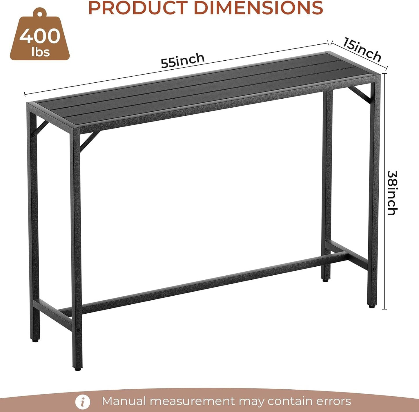 LAZY BUDDY 40''/47''/55''/63'' Outdoor Bar Table, Patio Counter Height Table Bar Height Pub Table with Adjustable Foot, HDPE Outdoor Furniture for Deck, Hot Tub, Poolside, Balcony