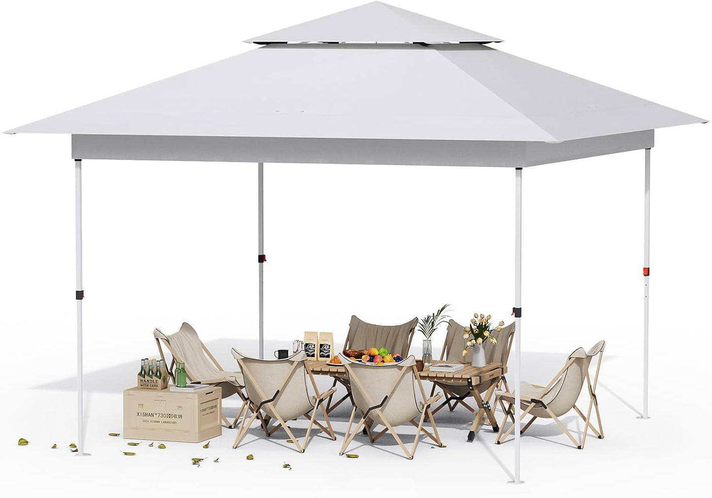 LAZY BUDDY 13'x13' Pop Up Canopy Tent with 1-Person Set up, Camping Instant Durable Shelter, Outdoor Gazebo Beach Shade with Wheeled Bag, 4 Sand Bags