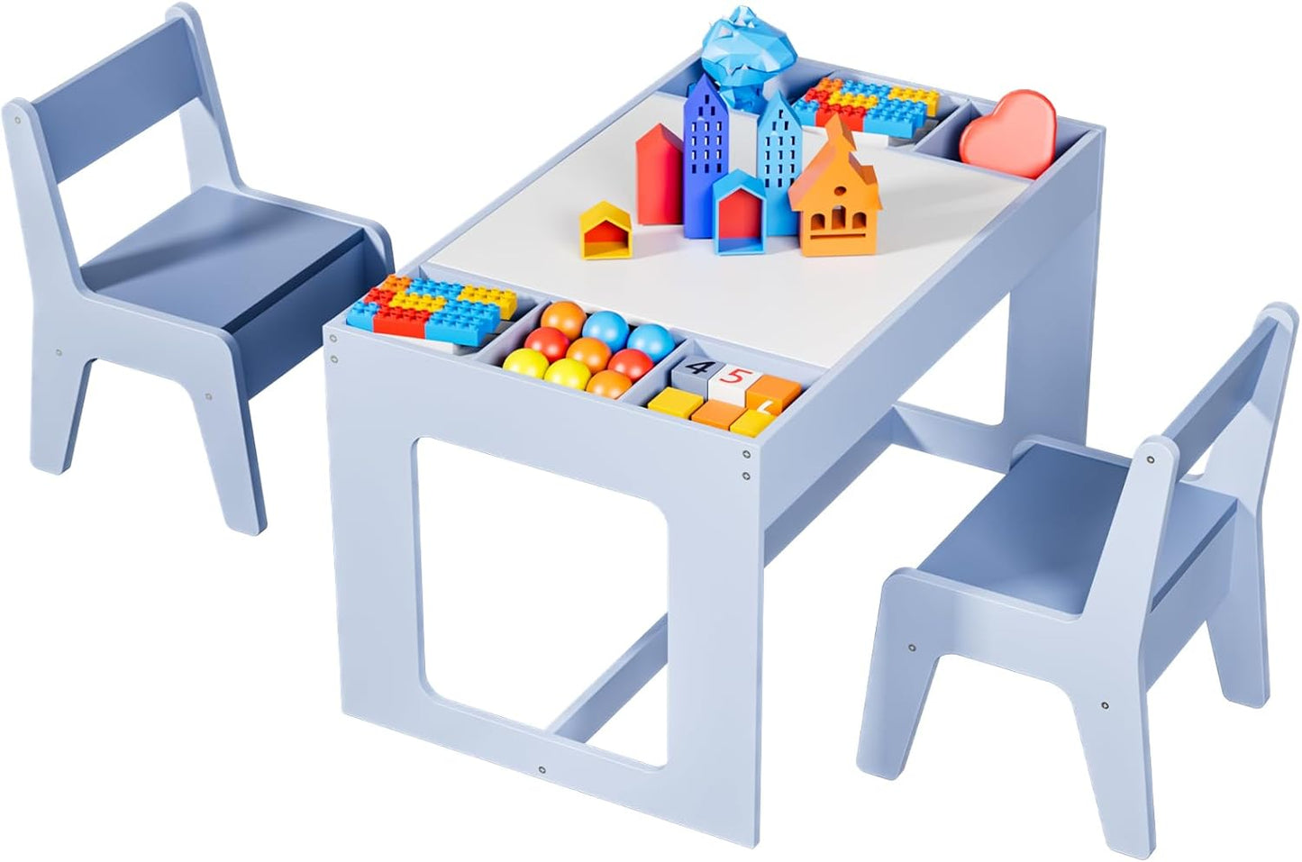 LAZY BUDDY Kids Table & Chair Set, 3 in 1 Children Wood Activity Table W/ Storage Detachable Tabletop for Children Drawing Reading Art Craft, Playroom, Nursery, Toddler Table and Chair Set