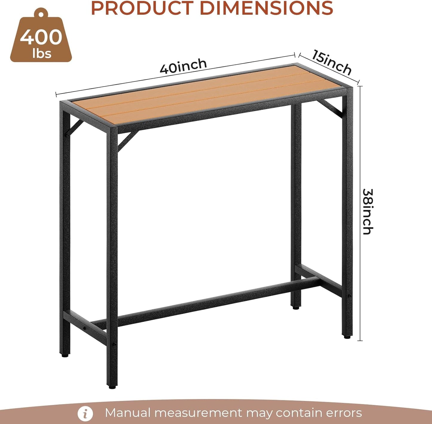 LAZY BUDDY 40''/47''/55''/63'' Outdoor Bar Table, Patio Counter Height Table Bar Height Pub Table with Adjustable Foot, HDPE Outdoor Furniture for Deck, Hot Tub, Poolside, Balcony