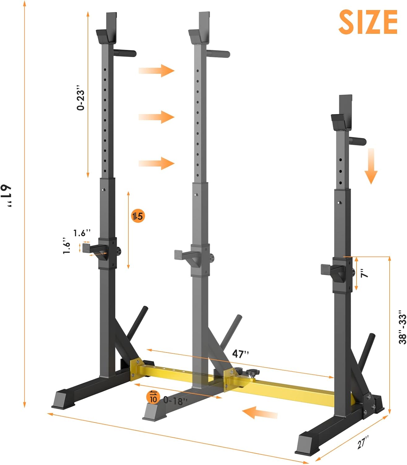 GARTIO Adjustable Squat Weight Rack Bench Press Weight Lifting Barbell Rack Stand Home Gym Fitness 570 LBS
