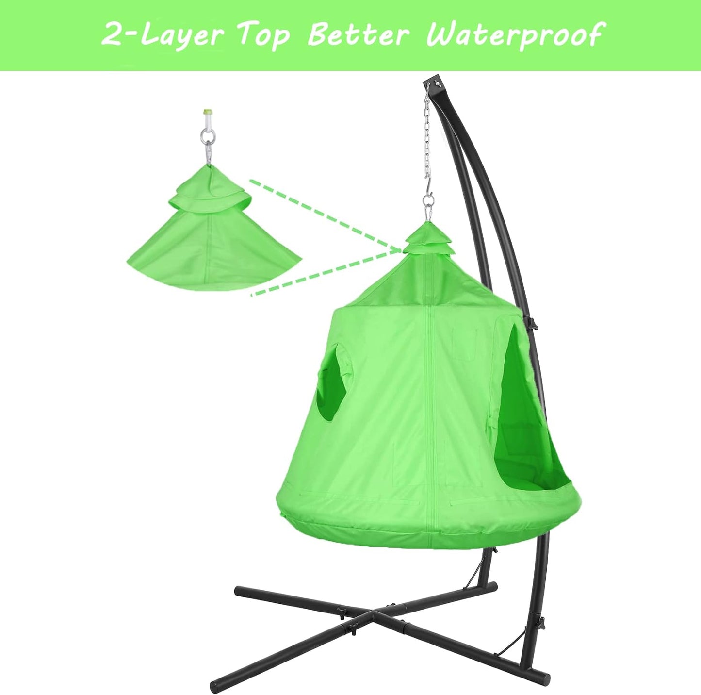 LAZY BUDDY Hanging Tree Tent with Stand, Hammock Chair Set, Swing Tent with Adjustable X-Stand and LED Light, for Bedroom Porch Balcony Garden (Green)