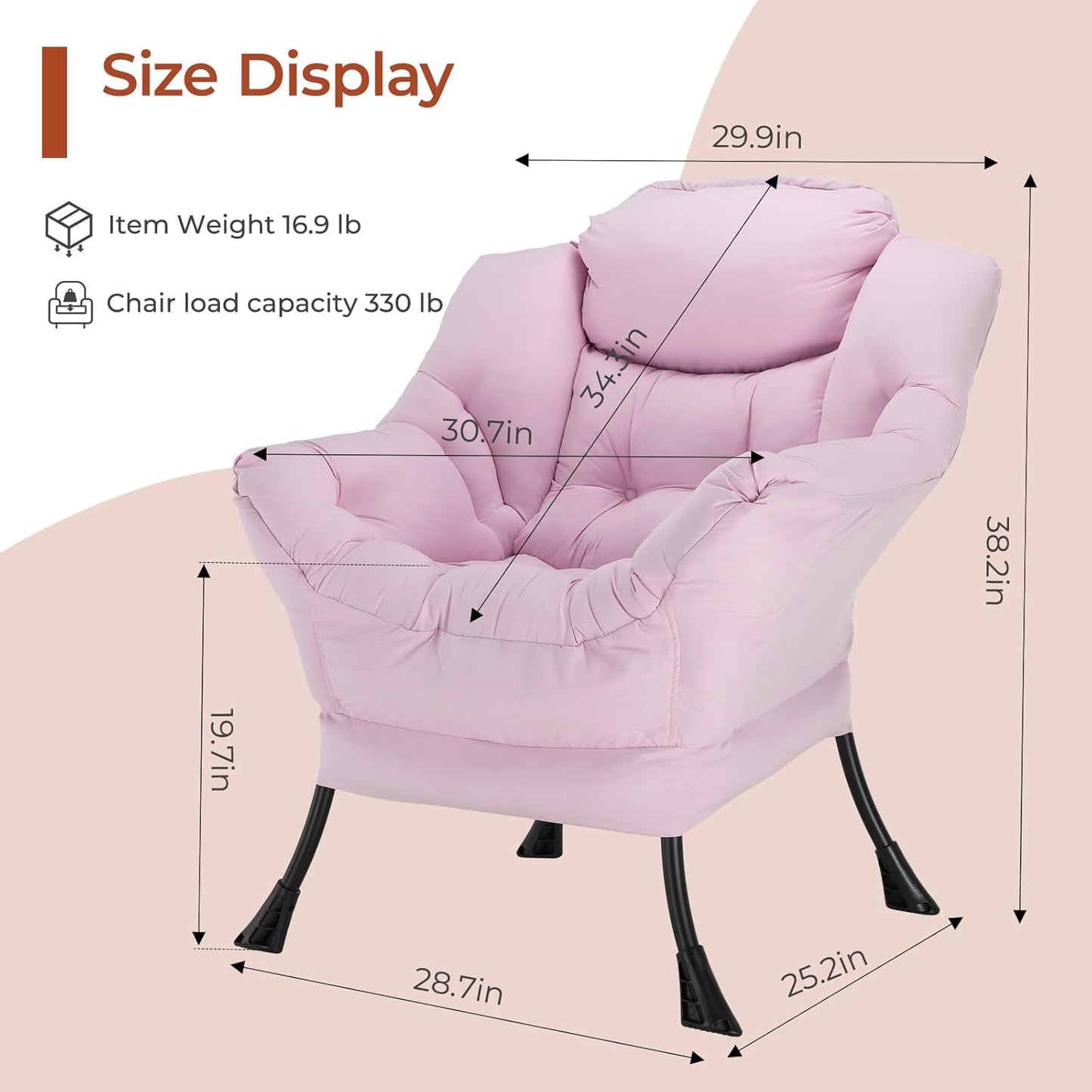 LAZY BUDDY Lazy Chair with Side Pocket, Upholstered Accent Lounge Chair Reading Armchair for Living Room, Bedroom