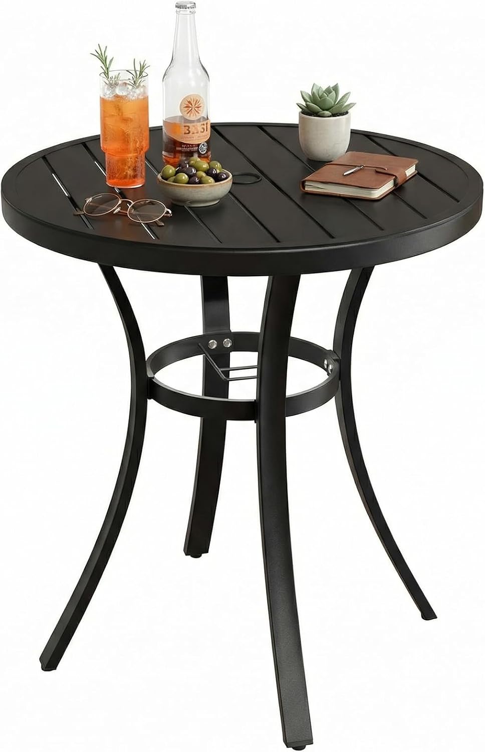 LAZY BUDDY Outdoor Dining Table for 4-6, E-Coating Metal Patio Dining Table with Umbrella Hole, All-Weather Table for Picnic, Garden, Backyard, Poolside