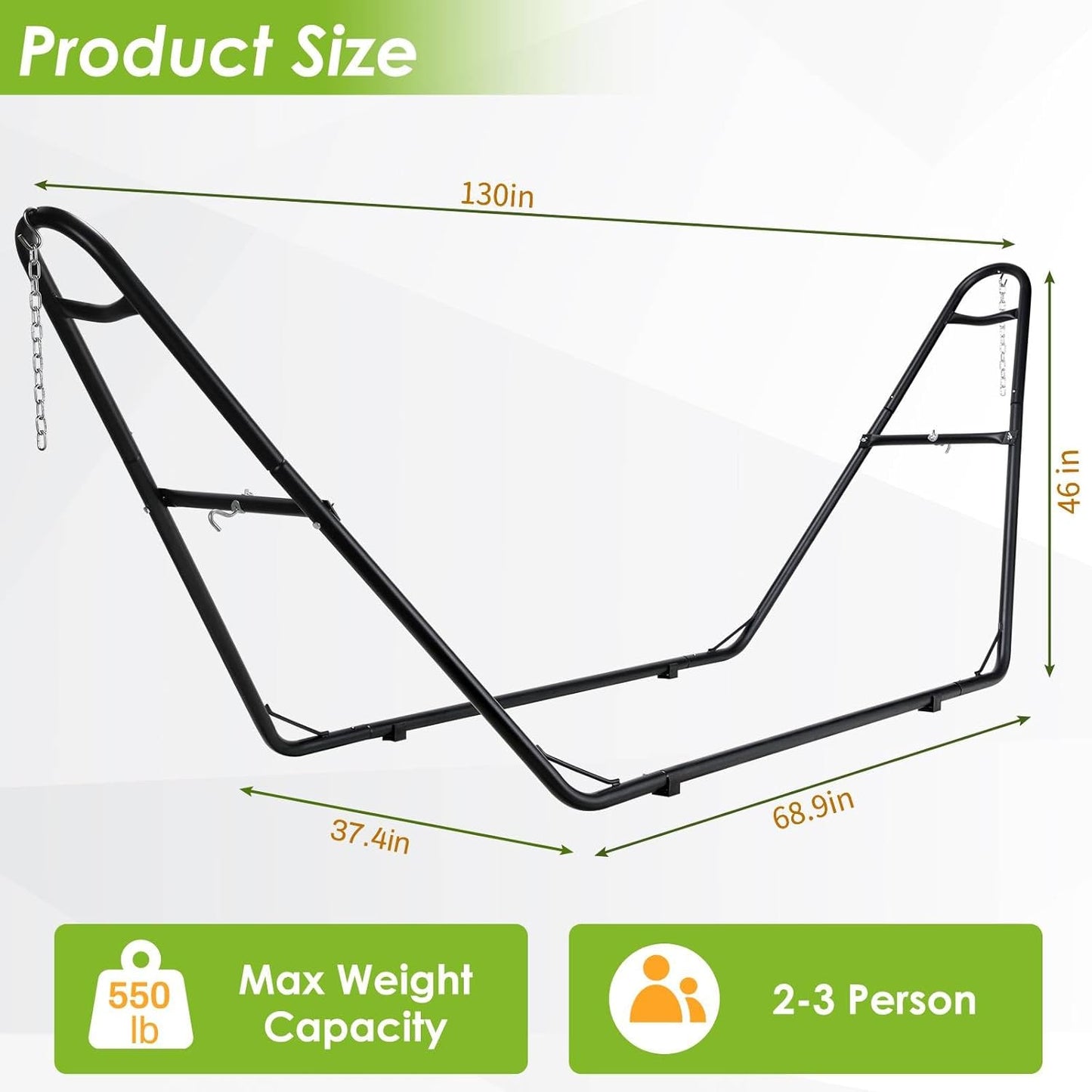 LAZY BUDDY Universal Hammock Stand for Outside, 550 LBS Capacity, Heavy Duty Double Steel Hammock Stand Only, Easy Assembly, Fits 9-14Ft Hammocks, Holding 2-3 People