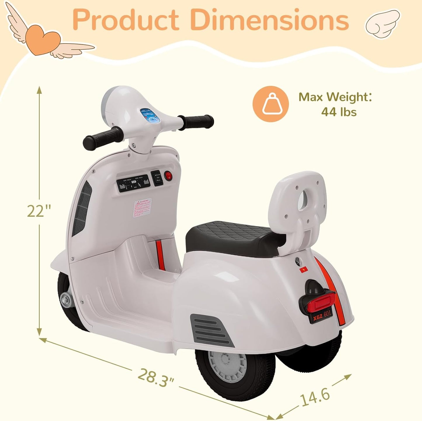 LAZY BUDDY Kids Ride On Motorcycle, 6V Battery Powered Electric Motorcycle with Light, Forward & Backward, Gift Toy for Toddlers 2+