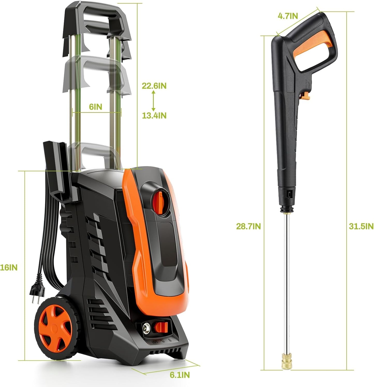 LAZY BUDDY Electric Pressure Washer, 2700 PSI 1.7 GPM Power Washer with 4 Quick Connect Nozzles, High Pressure Cleaning Machine with Foam Cannon for Cars, Fences, Patios