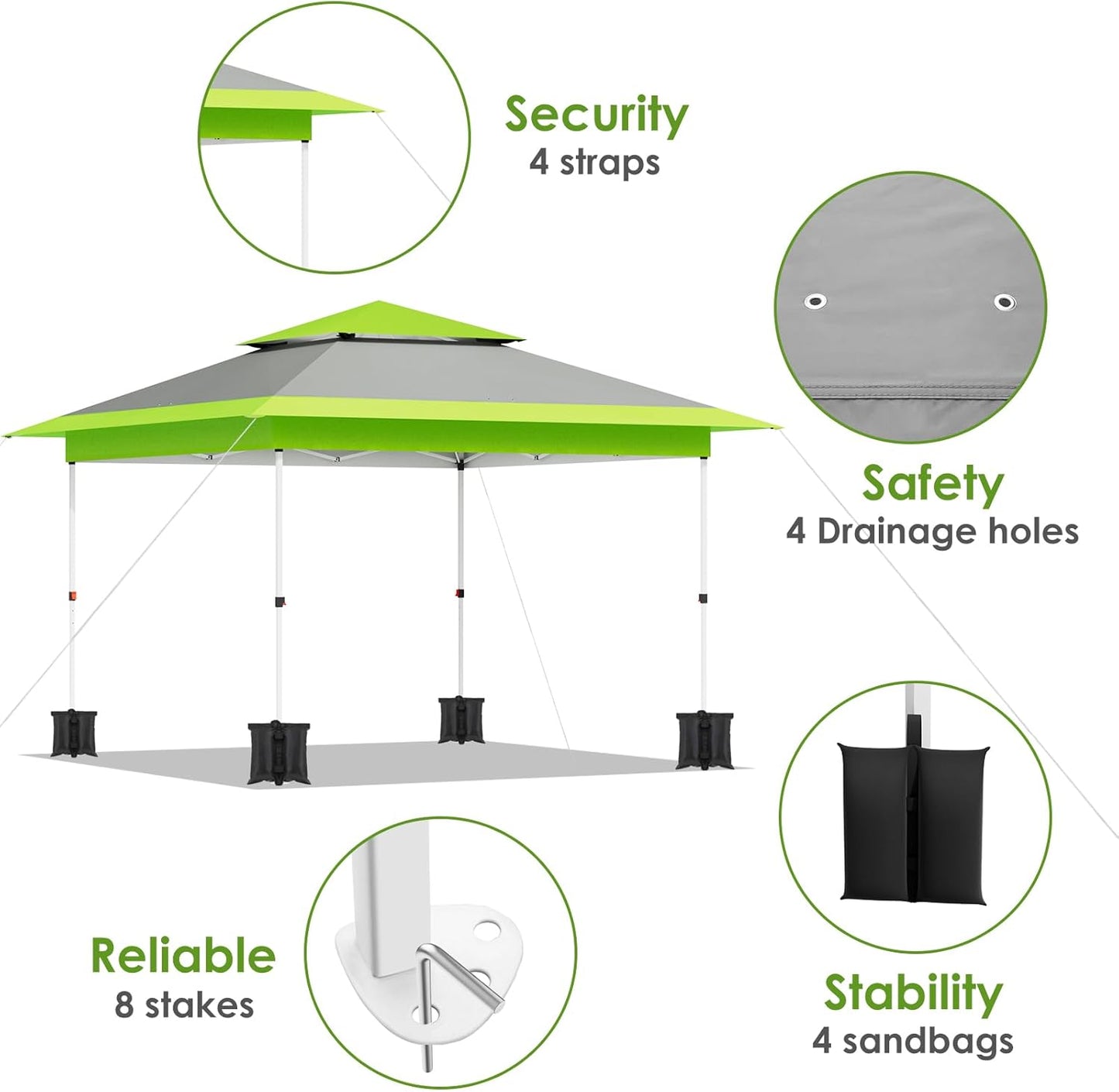 LAZY BUDDY 13'x13' Pop Up Canopy Tent with 1-Person Set up, Camping Instant Durable Shelter, Outdoor Gazebo Beach Shade with Wheeled Bag, 4 Sand Bags