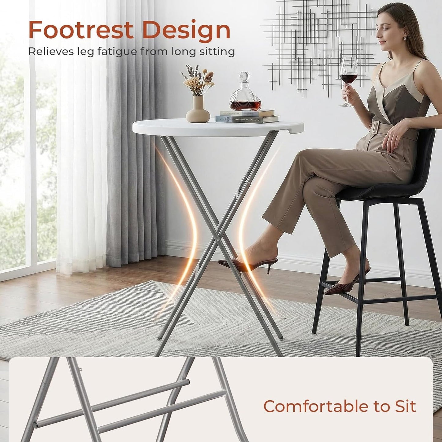 LAZY BUDDY 32'' Round Folding Table, Portable Bar Height Table with Detachable Legs, Cocktail Table with Plastic Top for Standing Parties, Event, Indoor Outdoor Use