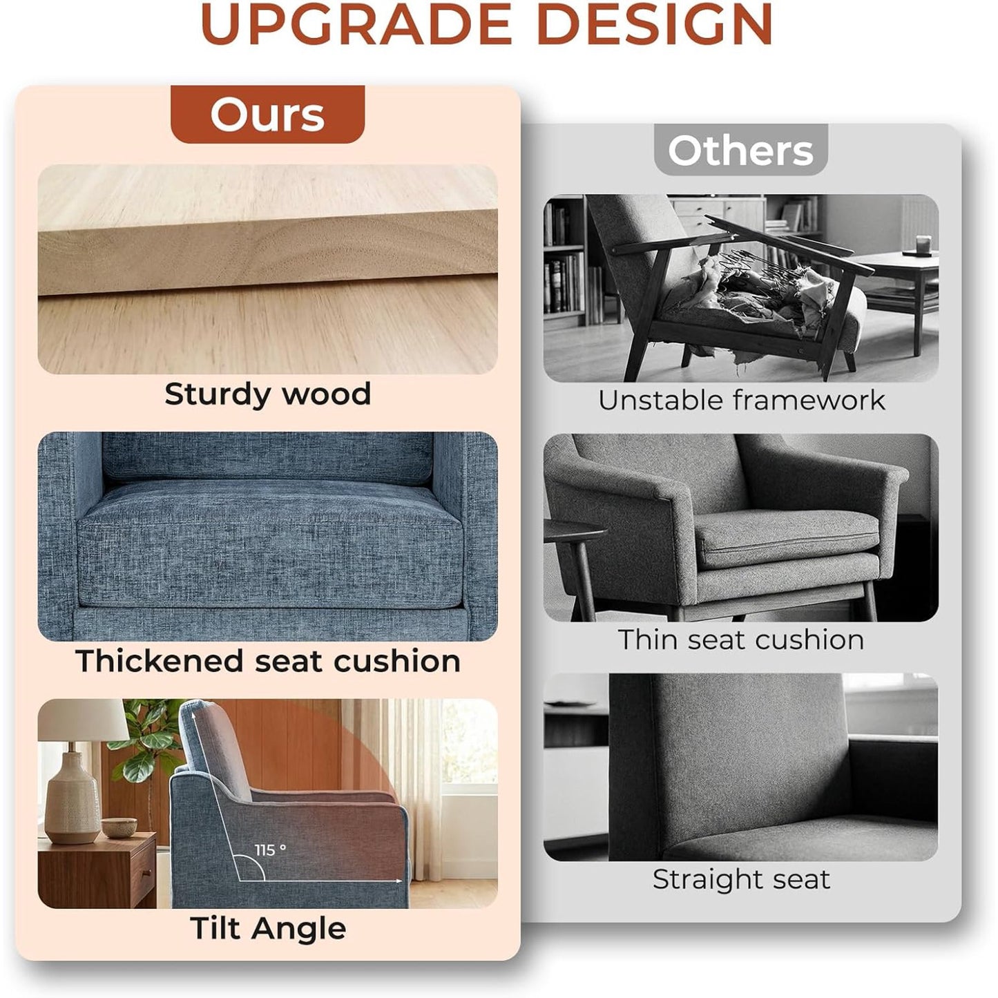 LAZY BUDDY Comfy Accent Chair for Living Room Bedroom and Waiting Room, Upholstered Mid-Century Reading Chair with Removable Cover & Wood Legs, Wide Singe Modern Lounge Sofa