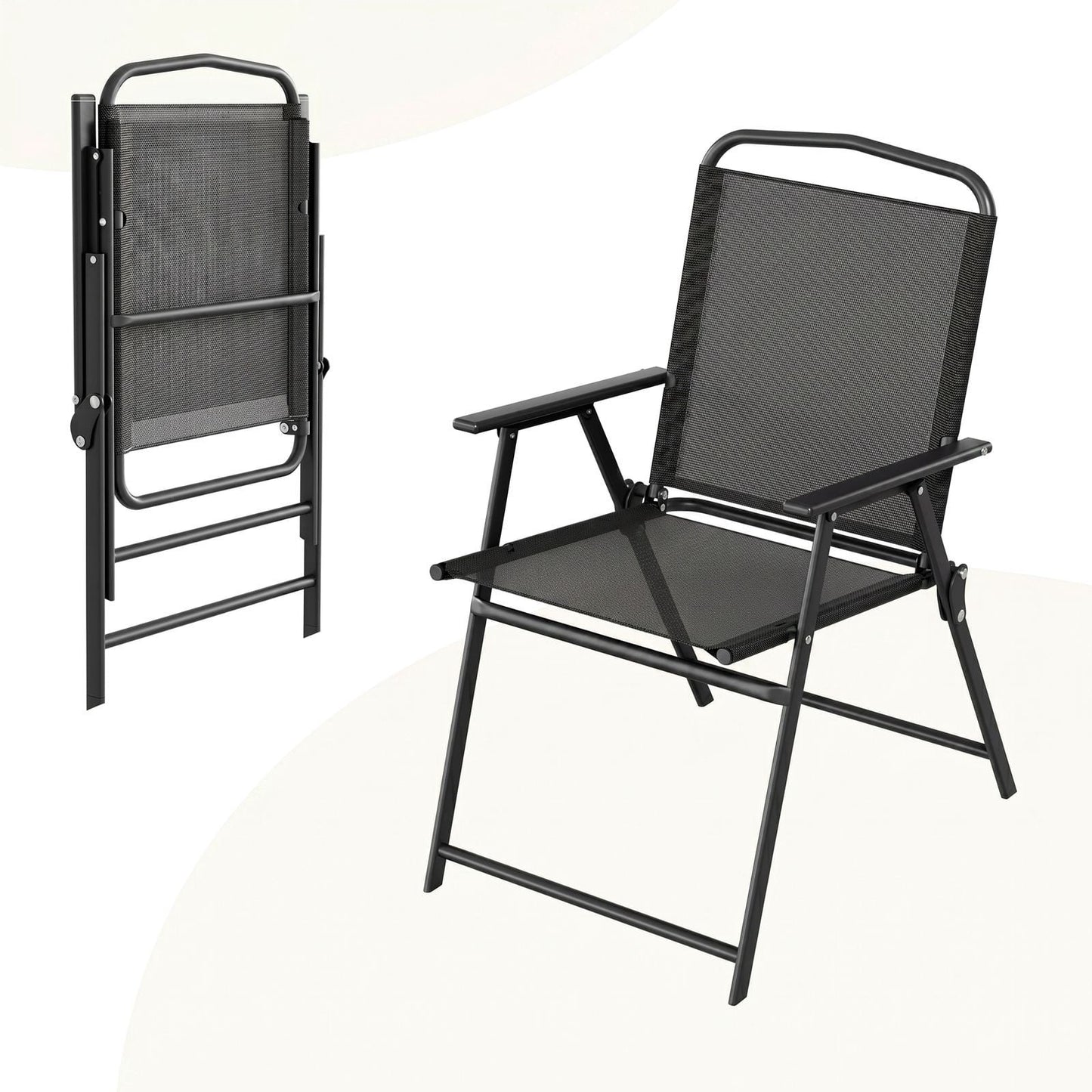 LAZY BUDDY Folding Patio Chairs Set of 2/4, Outdoor Dining Chairs with Armrests, Breathable Textilene & Steel Frame for Lawn, Garden, Yard or Poolside