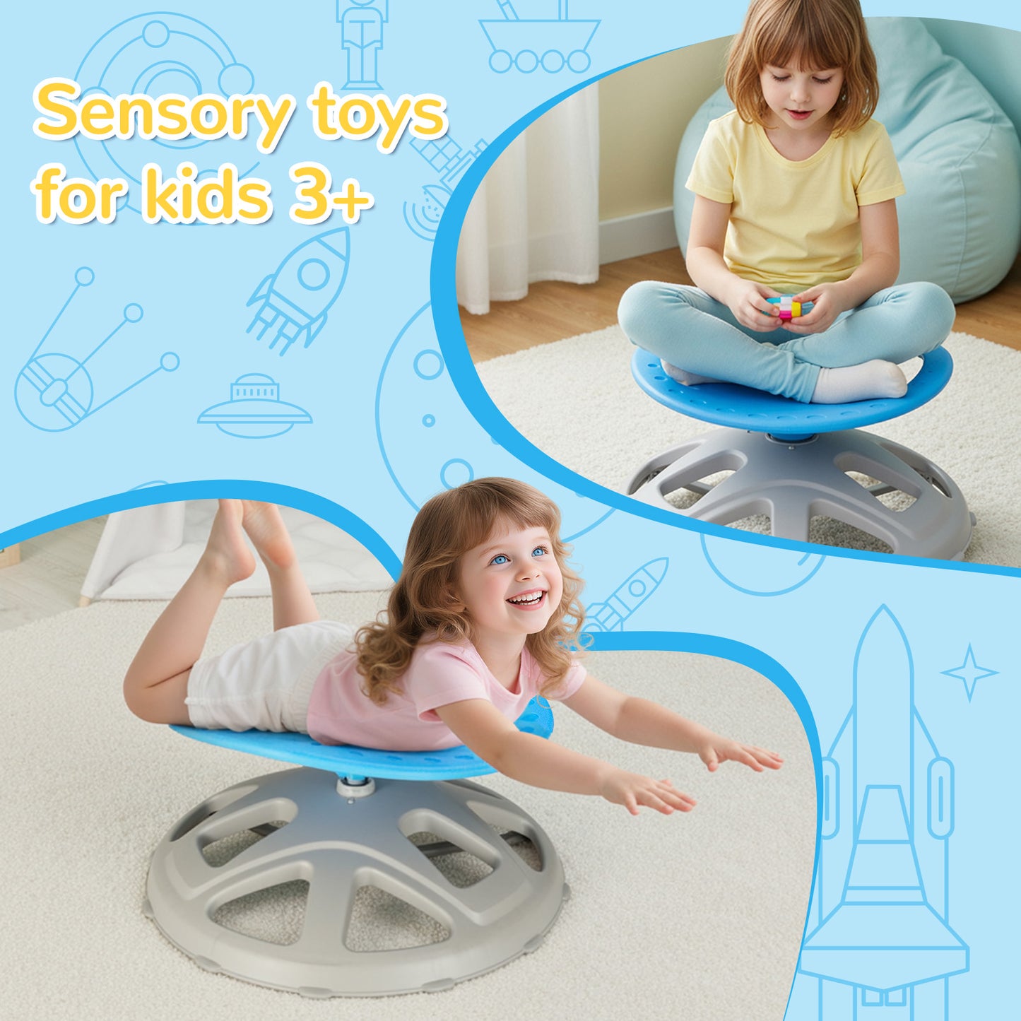 LAZY BUDDY Sensory Spinning Chair, Kids Swivel Chair with Safety Handles & Non-Slip Base, Sensory Toy for Toddler with Autism & ADHD