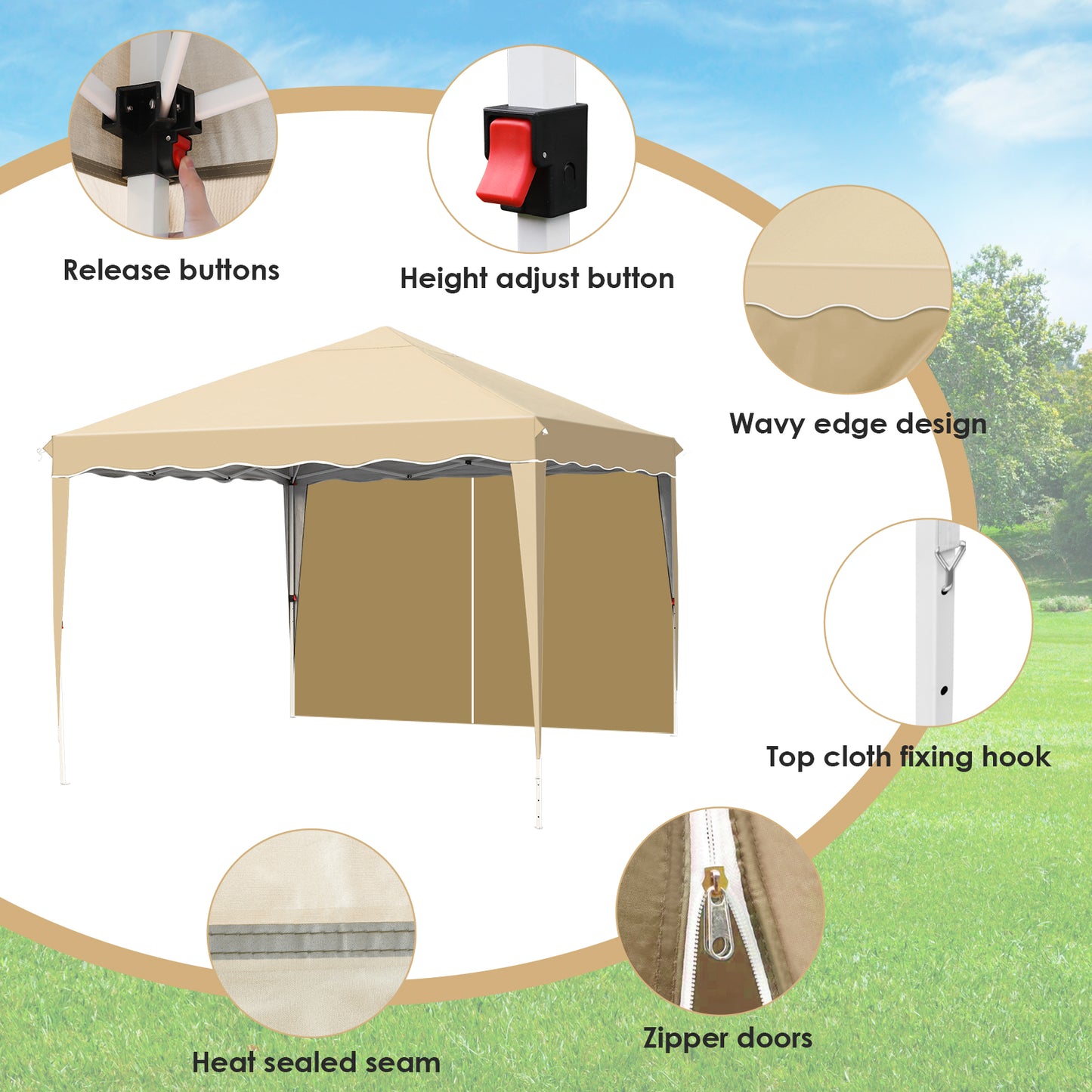 GARTIO Pop up Canopy Tent, 10' x 10' Pop up Gazebo Outdoor Instant Shelter Folding Canopy Tent with Wheeled Bag