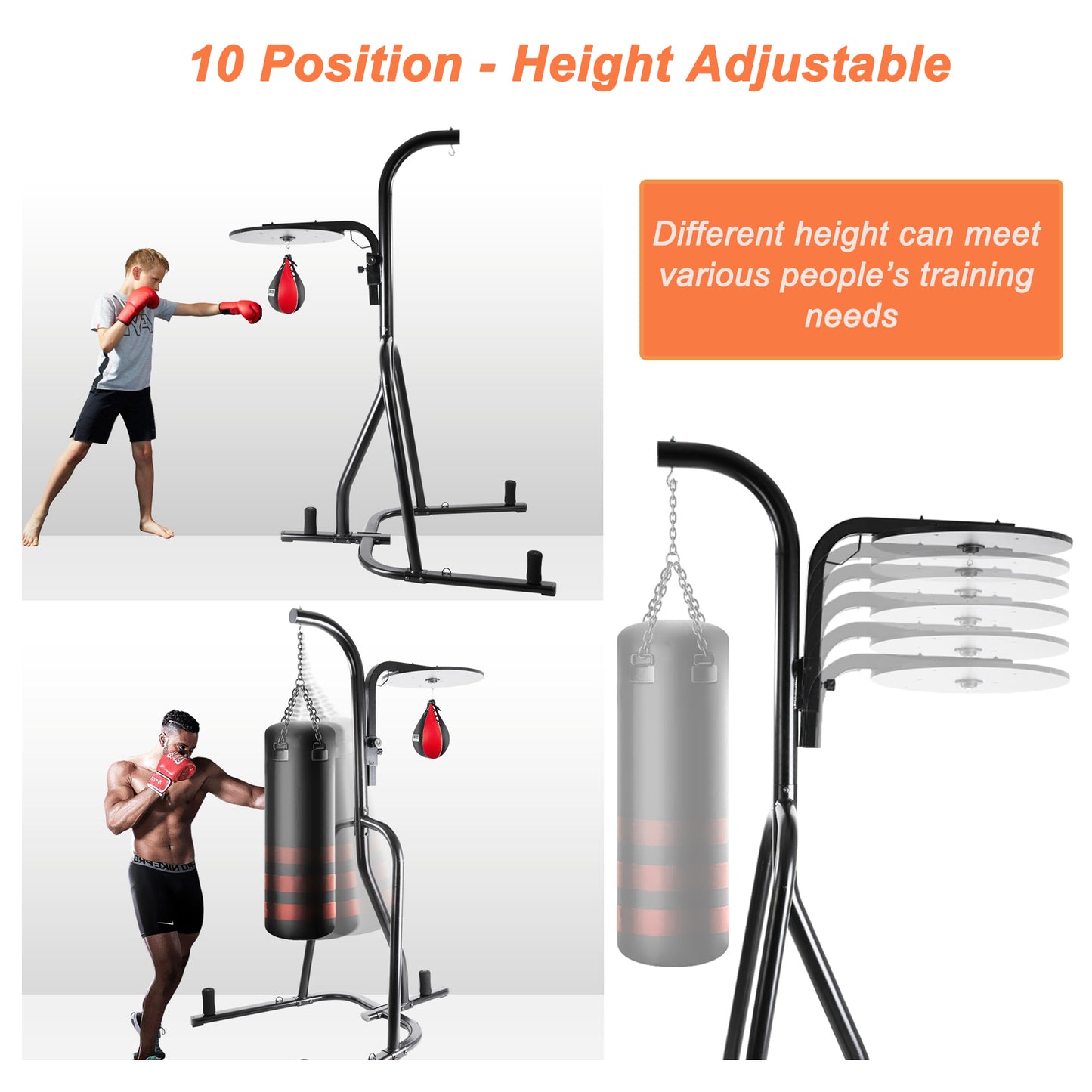 LAZY BUDDY Heavy Punching Bag Stand, Height Adjustable Boxing Stand for Heavy Bag and Speed Bag, with 3 Plate Pegs