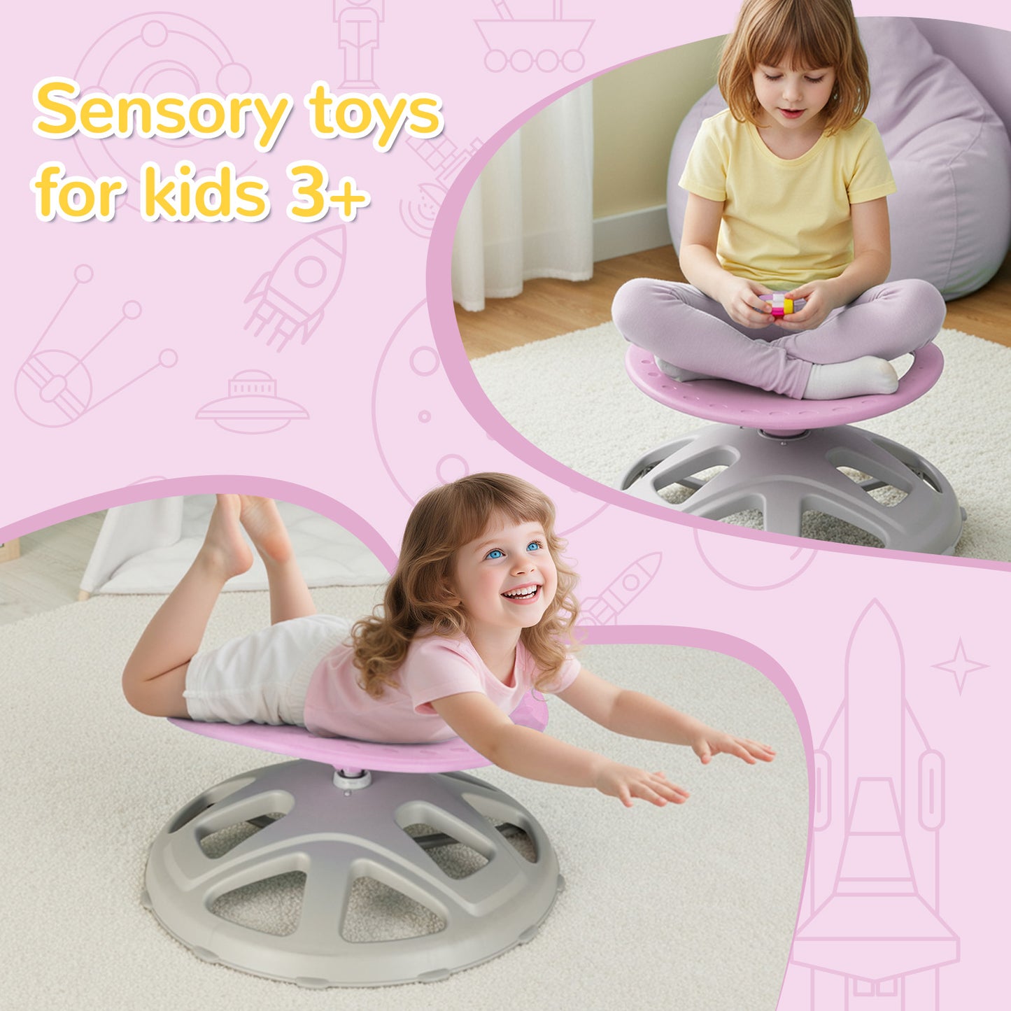 LAZY BUDDY Sensory Spinning Chair, Kids Swivel Chair with Safety Handles & Non-Slip Base, Sensory Toy for Toddler with Autism & ADHD