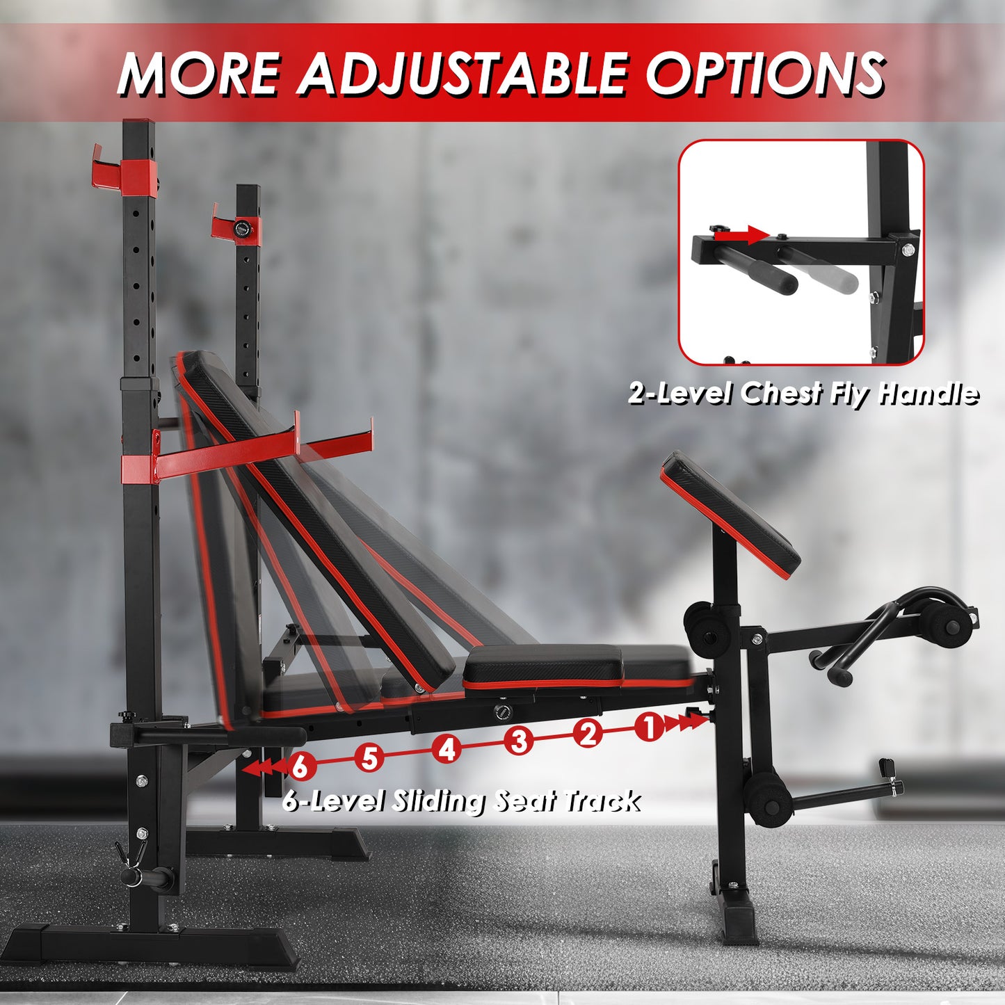 LAZY BUDDY Adjustable Weight Bench, 900LBS 6-in-1 Foldable Workout Bench Set W/ Barbell Rack, Leg Extension and Preacher Curl, Multi-Function Strength Training Bench Press Exercise Equipment