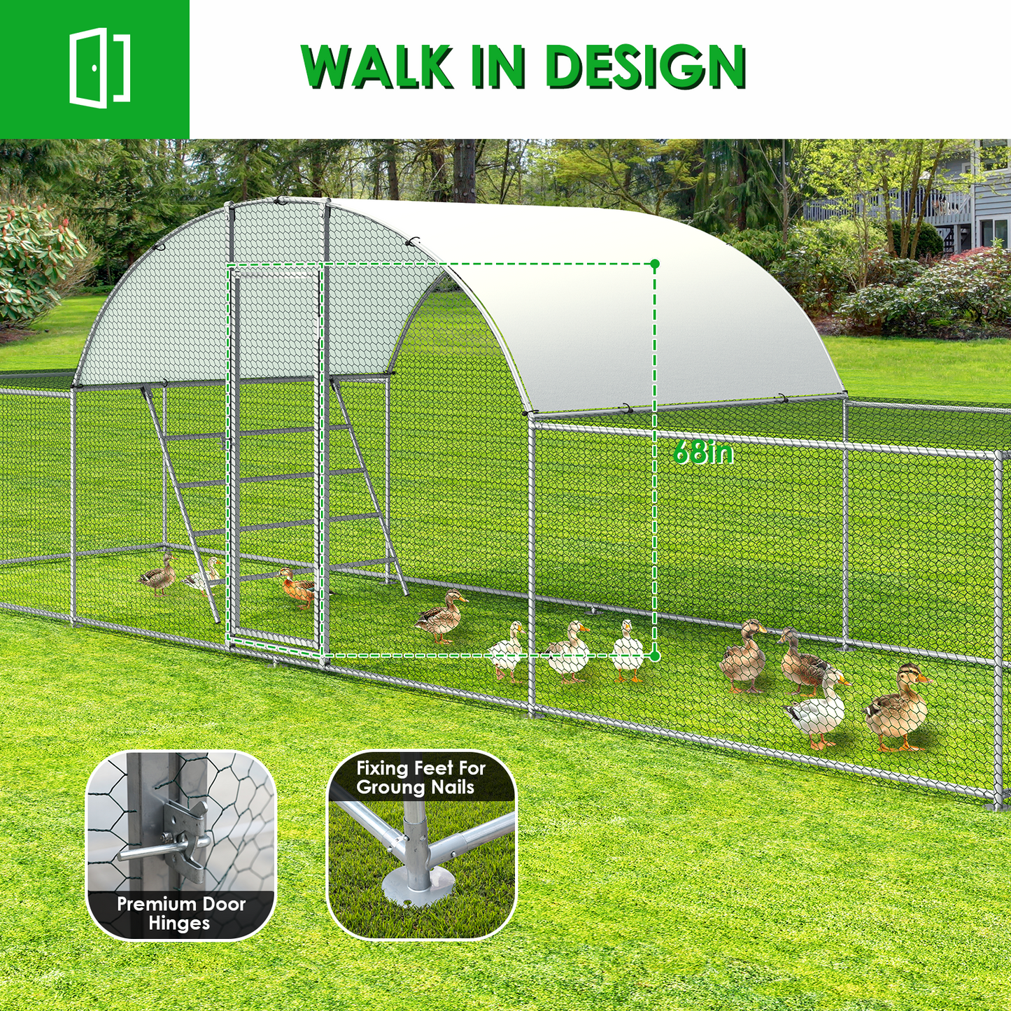 LAZY BUDDY 23ft Metal Chicken Coop, Walk-in Poultry Cage Large Hen Run enclosure, Galvanized Duck Chicken Rabbit Cage House with Waterproof Cover for Outside, Yard and Farm