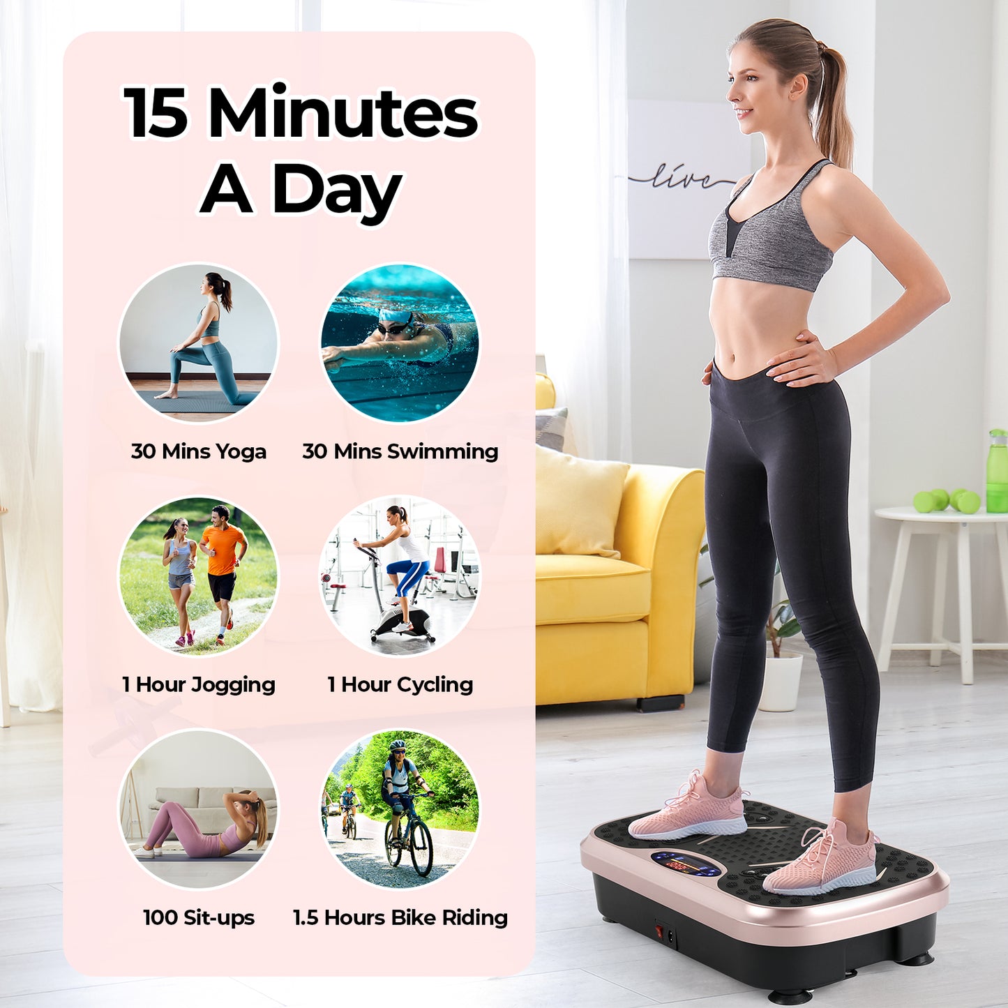 LAZY BUDDY Vibration Plate Exercise Machine Lymphatic Drainage Platform Whole Body Shaker w/ 2 Resistance Bands, Home Workout Training Equipment for Weight Loss & Toning, 265lbs