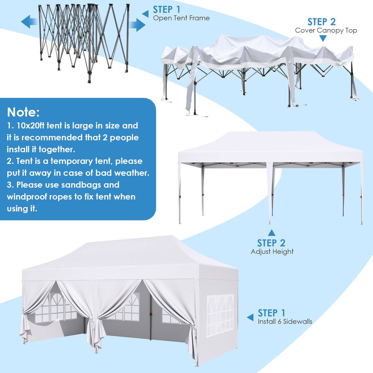 LAZY BUDDY 10' x 20' Ez Pop up Canopy Tent, Portable Commercial Folding Instant Shelter, Heavy Duty Canopy Gazebo Tent for Outdoor, White