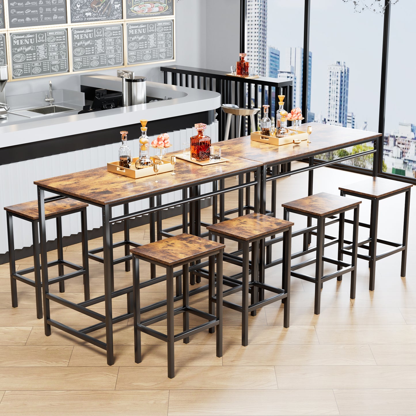 LAZY BUDDY 5-Piece Bar Table Set, Compact Counter Height Kitchen Dining Table with 4 Stools for Apartment, Small Spaces